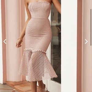 Selfie Leslie zoey lace overlay flounce hem midi dress blush